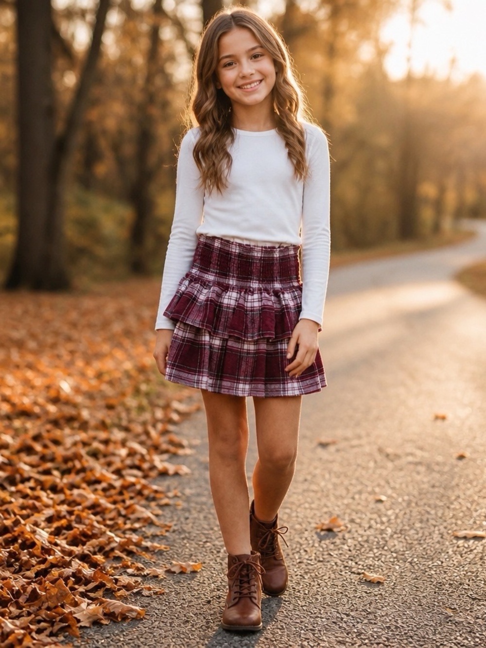 Art Class Girls’s Burgundy Plaid Tiered Mini Skirt Size L(10/12) EUC